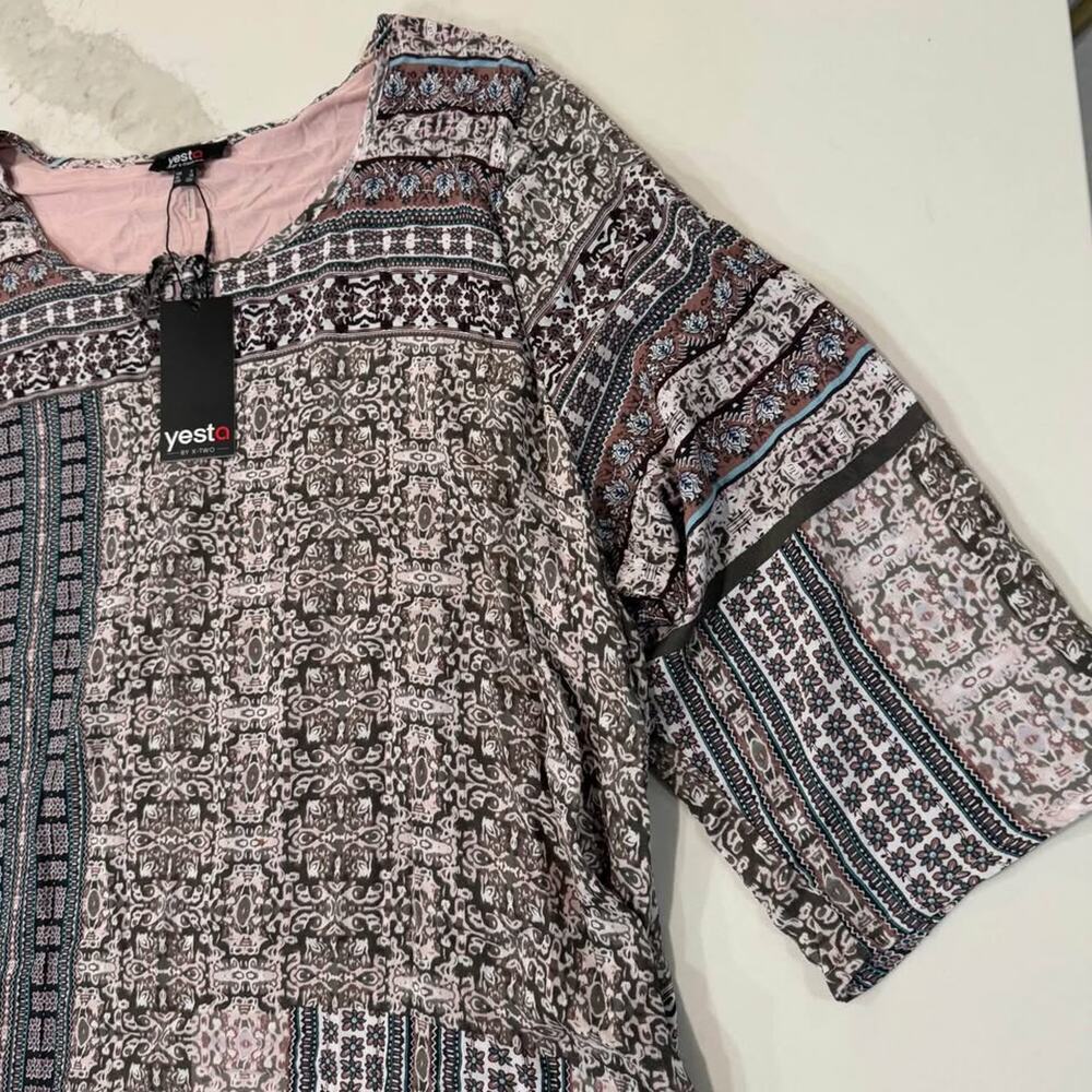 Yesta by X Two NWT Plus Size 3/4 Sleeve Tunic Top Womens 20 Lined Paisley Floral - Picture 3 of 9